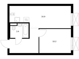 Планировка однокомнатной(квартира) площадью 37.4 квадратных метров в “ЖК Саларьево парк”
