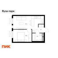 Планировка однокомнатной(квартира) площадью 33.7 квадратных метров в “ЖК Яуза Парк (Мытищи)”