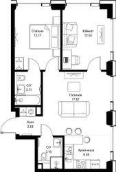 Планировка двухкомнатной(квартира) площадью 58.47 квадратных метров в ЖК “ЖК СЕТ”
