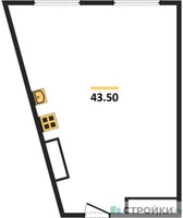 Планировка студии(квартира) площадью 43.5 квадратных метров в “ЖК Лайм”