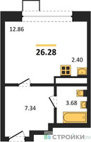 Планировка студии(квартира) площадью 26.28 квадратных метров в “ЖК Новотомилино”