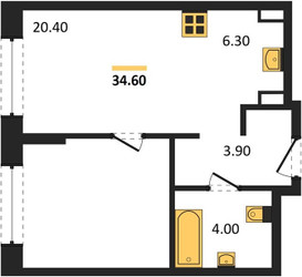 Планировка однокомнатной(квартира) площадью 34.6 квадратных метров в ЖК “ЖК "Коллекция"”