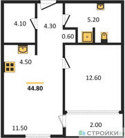 Планировка однокомнатной(квартира) площадью 45.3 квадратных метров в “ЖК SHIFT (Шифт)”
