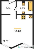 Планировка студии(апартаменты) площадью 30.4 квадратных метров в “ЖК Insider (Инсайдер)”