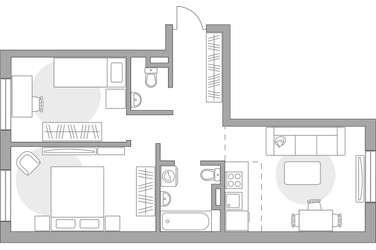 Планировка трехкомнатной(квартира) площадью 54.21 квадратных метров в ЖК “ЖК Аникеевский”