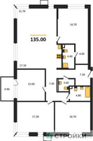 Планировка 4+ комнатной(квартира) площадью 135 квадратных метров в “ЖК Дзен-кварталы”