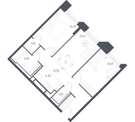 Планировка двухкомнатной(апартаменты) площадью 62.51 квадратных метров в ЖК “ЖК Скай Спутник”