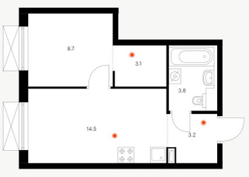 Планировка однокомнатной(квартира) площадью 34.3 квадратных метров в ЖК “ЖК 2-й Иртышский”