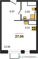 Планировка студии(квартира) площадью 27.04 квадратных метров в “ЖК Прибрежный Парк”