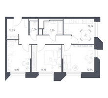 Планировка трехкомнатной(апартаменты) площадью 62.36 квадратных метров в “ЖК Скай Спутник”