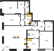 Планировка трехкомнатной(квартира) площадью 126.3 квадратных метров в “ЖК Коллекция Лужники”