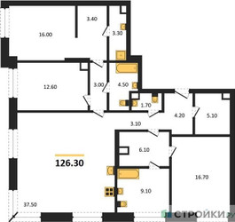 Планировка трехкомнатной(квартира) площадью 126.3 квадратных метров в ЖК “ЖК Коллекция Лужники”