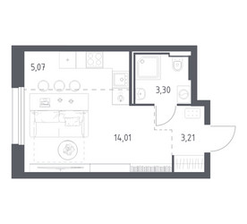 Планировка студии(квартира) площадью 25.59 квадратных метров в ЖК “ЖК Квартал Строгино”