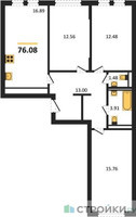 Планировка трехкомнатной(квартира) площадью 76.08 квадратных метров в “ЖК Остафьево”
