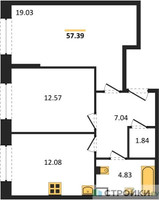 Планировка двухкомнатной(квартира) площадью 57.39 квадратных метров в “Жилые кварталы Новое Пушкино”