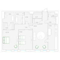 Планировка двухкомнатной(квартира) площадью 141 квадратных метров в “Клубный дом Дуо”