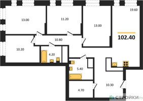 Планировка 4+ комнатной(квартира) площадью 102.4 квадратных метров в “ЖК Первый Московский”