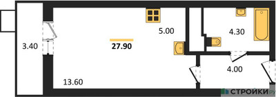 Планировка студии(квартира) площадью 27.9 квадратных метров в ЖК “ЖК Пироговская Ривьера”