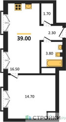 Планировка однокомнатной(квартира) площадью 39 квадратных метров в ЖК “ДД:ОО:ММ. Дом на Часовой”
