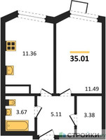 Планировка однокомнатной(квартира) площадью 35.01 квадратных метров в “ЖК Новотомилино”