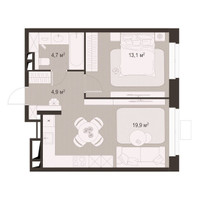 Планировка однокомнатной(квартира) площадью 42.6 квадратных метров в “ЖК Гранд Комфорт”