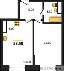Планировка однокомнатной(квартира) площадью 38.6 квадратных метров в ЖК “ЖК Пушкино Град”