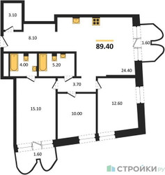 Планировка трехкомнатной(квартира) площадью 89.4 квадратных метров в ЖК “ЖК Союз (СВАО)”