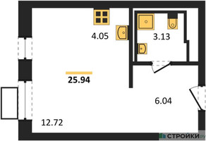 Планировка студии(квартира) площадью 25.94 квадратных метров в “ЖК Егорово Парк”