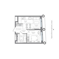 Планировка однокомнатной(квартира) площадью 34.42 квадратных метров в “ЖК Преображенская Площадь”