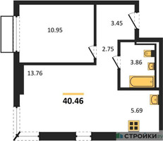 Планировка однокомнатной(квартира) площадью 40.46 квадратных метров в “ЖК Пригород Лесное”
