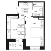 Планировка однокомнатной(квартира) площадью 37.2 квадратных метров в “ЖК Времена года”