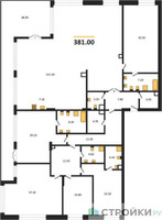 Планировка 4+ комнатной(квартира) площадью 381 квадратных метров в “ЖК Вишневый сад”