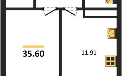 Планировка однокомнатной(квартира) площадью 35.6 квадратных метров в ЖК “ЖК Новотомилино”