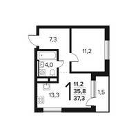 Планировка однокомнатной(квартира) площадью 37.3 квадратных метров в “Новые Ватутинки. Заречный”