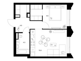 Планировка однокомнатной(квартира) площадью 40 квадратных метров в “ЖК Матвеевский парк”
