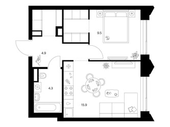 Планировка однокомнатной(квартира) площадью 40 квадратных метров в ЖК “ЖК Матвеевский парк”