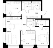 Планировка трехкомнатной(квартира) площадью 85.37 квадратных метров в “ЖК НОВА”