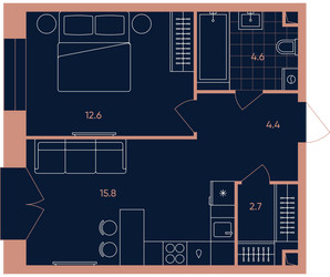 Планировка двухкомнатной(квартира) площадью 40.4 квадратных метров в ЖК “Квартал Эра”