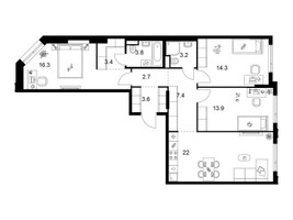 Планировка трехкомнатной(квартира) площадью 90.6 квадратных метров в “ЖК Саларьево парк”