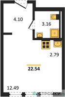 Планировка студии(квартира) площадью 22.54 квадратных метров в “ЖК Остафьево”