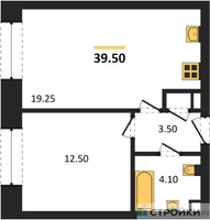 Планировка однокомнатной(квартира) площадью 39.5 квадратных метров в “ЖК ЗИЛАРТ”