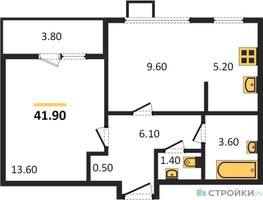 Планировка однокомнатной(квартира) площадью 41.9 квадратных метров в “ЖК Первый Лермонтовский”