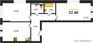 Планировка двухкомнатной(квартира) площадью 57.4 квадратных метров в “ЖК Остафьево”