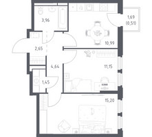 Планировка двухкомнатной(квартира) площадью 50.55 квадратных метров в “ЖК Космический Квартал”