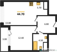 Планировка однокомнатной(квартира) площадью 44.7 квадратных метров в “Квартал Филатов луг”