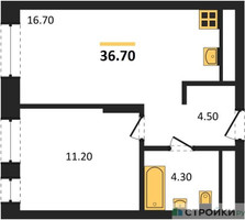 Планировка однокомнатной(квартира) площадью 36.7 квадратных метров в “ЖК Первый Московский”