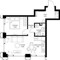 Планировка однокомнатной(квартира) площадью 43.7 квадратных метров в ЖК “ЖК СЕТ”