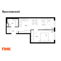 Планировка однокомнатной(квартира) площадью 41.1 квадратных метров в “ЖК Ярославский”