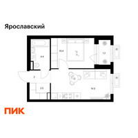 Планировка однокомнатной(квартира) площадью 34.8 квадратных метров в “ЖК Ярославский”