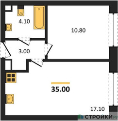 Планировка однокомнатной(квартира) площадью 35 квадратных метров в ЖК “ЖК ЗИЛАРТ”